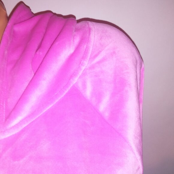 Victoria Secret Jogger Set Crop Top Sweater & Pants Velour Pink Pockets Solid Zi - Picture 8 of 14